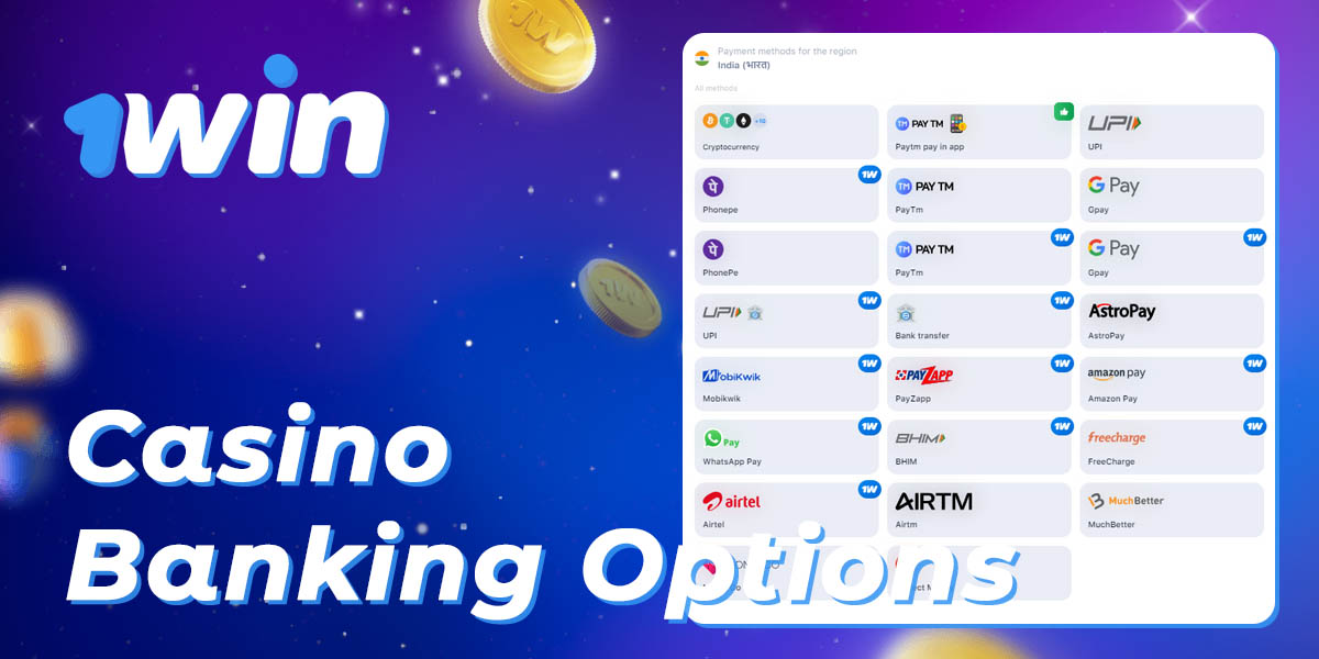 Payment methods for making deposits and withdrawals from 1Win online casino